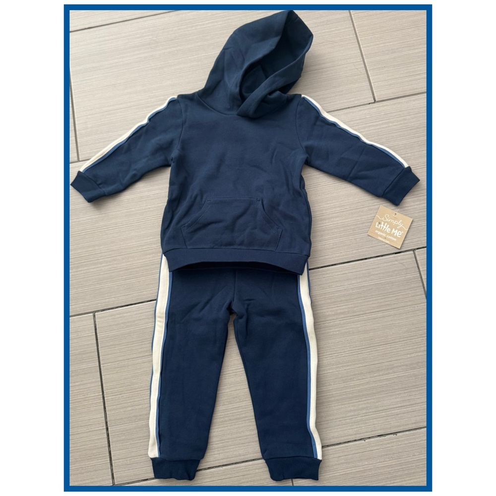 Little Me 🫐 Baby Boys Navy and White Kids Jogger Set